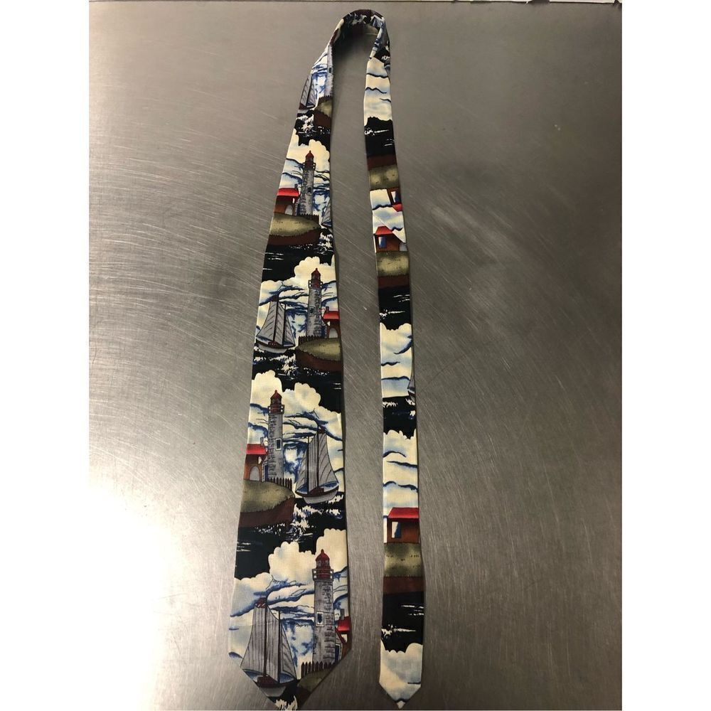 🌼5for$25🌼Beans McGee. Mens Silk Lighthouse and Boat Designer Dress Tie